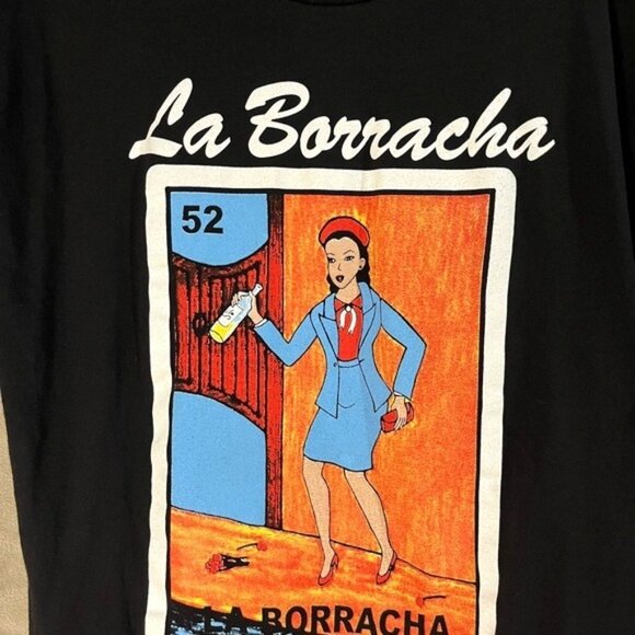 La Borracha 52 Mexican Card Loteria Drunk Woman Black T-Shirt Drinking Lady Beer - Picture 4 of 10